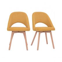 Chaises scandinaves en tissu effet velours texturé jaune moutarde et bois clair (lot de 2) COSETTE