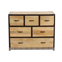 Commode industrielle en bois manguier massif et métal noir 6 tiroirs L99 cm INDUSTRIA