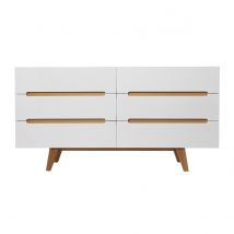 Commode scandinave finition blanc brillant laqué 6 tiroirs L160 cm MELKA