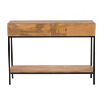 Console industrielle avec rangements 2 tiroirs en bois manguier massif et métal noir L110 cm YPSTER