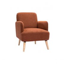 Fauteuil scandinave en tissu effet velours texturé terre brûlée et bois clair ISKO