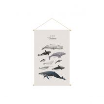 Kakemono enfant tableau en toile suspendue illustration baleines L40 x H60 cm OCEAN