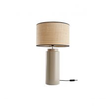 Lampe à poser en céramique émaillée taupe et abat-jour en raphia naturel H64 cm MAJES