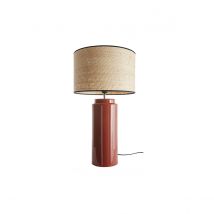 Lampe à poser en céramique émaillée terracotta et abat-jour en raphia naturel H64 cm MAJES