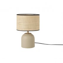 Lampe à poser taupe en céramique mate et abat-jour en raphia H35 cm ROCHA