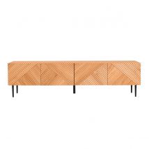 Meuble TV design en bois clair chêne massif gravé et métal noir 4 portes L180 cm ARCHIPEL