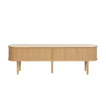 Meuble TV vintage bois clair chêne avec rangements 2 portes coulissantes L180 cm EPIC