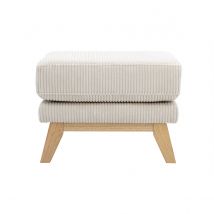 Pouf repose-pieds déhoussable scandinave en tissu velours côtelé beige et bois clair OSLO