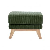 Pouf repose-pieds déhoussable scandinave en tissu velours côtelé vert kaki et bois clair OSLO