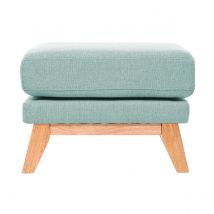 Pouf repose-pieds déhoussable scandinave en tissu vert lagon et bois clair OSLO