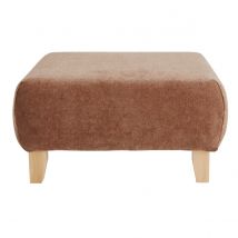 Pouf repose-pieds en tissu effet velours texturé terre brûlée et bois clair massif L75 cm ODEON