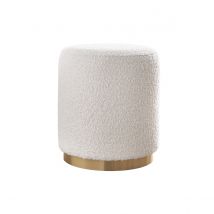 Pouf rond en tissu effet laine bouclée blanc cassé et métal doré D40 cm AMAYA