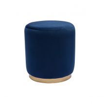 Pouf rond en velours bleu marine et métal doré D40 cm AMAYA