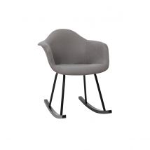 Rocking chair design en tissu effet velours gris et métal noir MAMBO