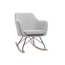 Rocking chair scandinave en tissu gris clair, métal noir et bois clair ALEYNA