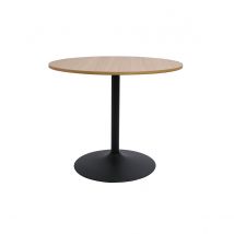 Table à manger design ronde en bois clair chêne et métal noir D90 cm CALISTA