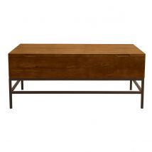 Table basse relevable industrielle bois manguier massif teinté et métal noir L110 cm YPSTER