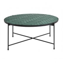 Table basse ronde en céramique vert foncé et métal noir D80.5 cm KOTTA
