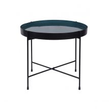 Table d'apppoint ronde avec plateau réversible bleu canard / noir D51 cm SATEEN