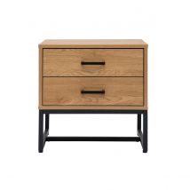 Table de chevet avec rangements 2 tiroirs finition bois clair chêne et métal noir LOVATO