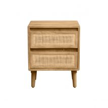Table de chevet en bois manguier massif et cannage rotin avec rangements 2 tiroirs ACANGE