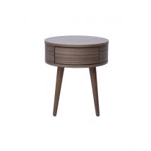 Table de chevet ronde en bois foncé avec tiroir JUDITH
