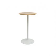 Table haute design ronde en bois clair chêne et métal blanc D60 cm CALISTA
