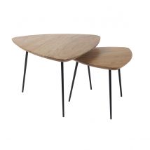 Tables basses gigognes bois massif et métal noir (lot de 2) STONES