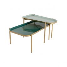 Tables basses gigognes design laquées vert et doré (lot de 2) ZURIA