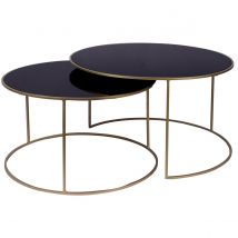 Tables basses gigognes rondes design métal doré et verre teinté noir (lot de 2) ROXO