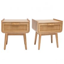 Tables de chevet avec tiroir en bois clair frêne et cannage rotin L50 cm (lot de 2) ATHÈNE