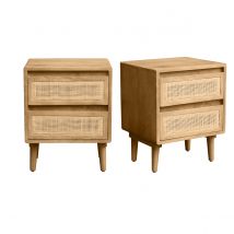 Tables de chevet en bois manguier massif et cannage rotin avec rangements 2 tiroirs (lot de 2) ACANGE