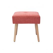 Tabouret bas en tissu effet velours texturé terracotta et bois clair massif H46 cm GUESTA