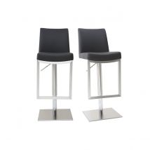 Tabourets de bar relevables noir et acier chromé (lot de 2) KYLE