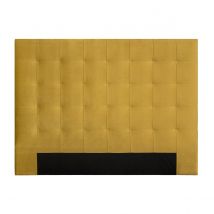 Tête de lit capitonnée en tissu velours jaune moutarde L160 cm HALCIONA