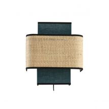 Miliboo - Applique murale en lin bleu paon et rabane naturelle H28 cm TERA