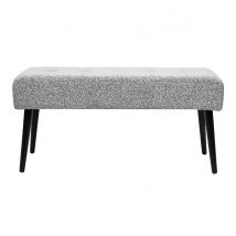 Miliboo - Banc design capitonné en tissu effet laine bouclée gris chiné et métal noir L95 cm GUESTA