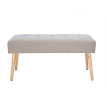 Miliboo - Banc scandinave capitonné en tissu effet velours texturé beige et bois clair L96 cm GUESTA