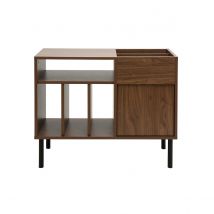 Miliboo - Buffet de rangement vinyles en bois foncé finiton noyer et métal noir L90 cm KANE