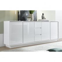 Miliboo - Buffet design blanc laqué brillant 4 portes 3 tiroirs L210 cm COMO