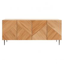 Miliboo - Buffet design en bois clair chêne massif gravé et métal noir 4 portes L180 cm ARCHIPEL