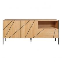 Miliboo - Buffet design en bois clair motif gravé et métal noir 2 portes 1 tiroir L175 cm ICODE
