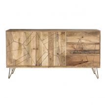 Miliboo - Buffet gravé en bois manguier massif et métal doré 2 portes 3 tiroirs L145 cm LINIUM