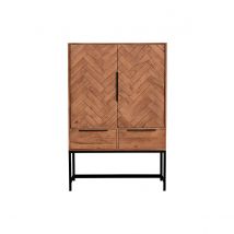 Miliboo - Buffet haut à motifs chevrons en bois massif et métal noir 2 portes 2 tiroirs STICK