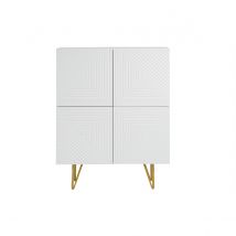 Miliboo - Buffet haut design gravé blanc mat et métal doré 4 portes L86 cm OZEN