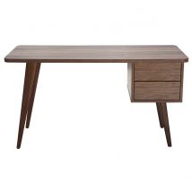 Miliboo - Bureau avec rangements 2 tiroirs bois foncé noyer L140 cm FIFTIES