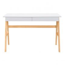 Miliboo - Bureau avec rangements 2 tiroirs scandinave blanc et bois clair chêne L120 cm BROOK