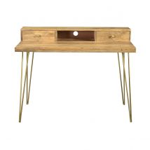 Miliboo - Bureau avec rangements bois manguier massif gravé et métal doré L115 cm LINIUM