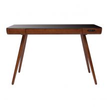 Miliboo - Bureau connecté multimédia avec tiroir en verre noir et bois foncé noyer L120 cm CLEVER