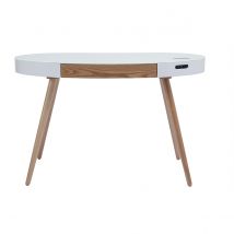 Miliboo - Bureau connecté multimédia verre blanc et bois clair L120 cm HANDY